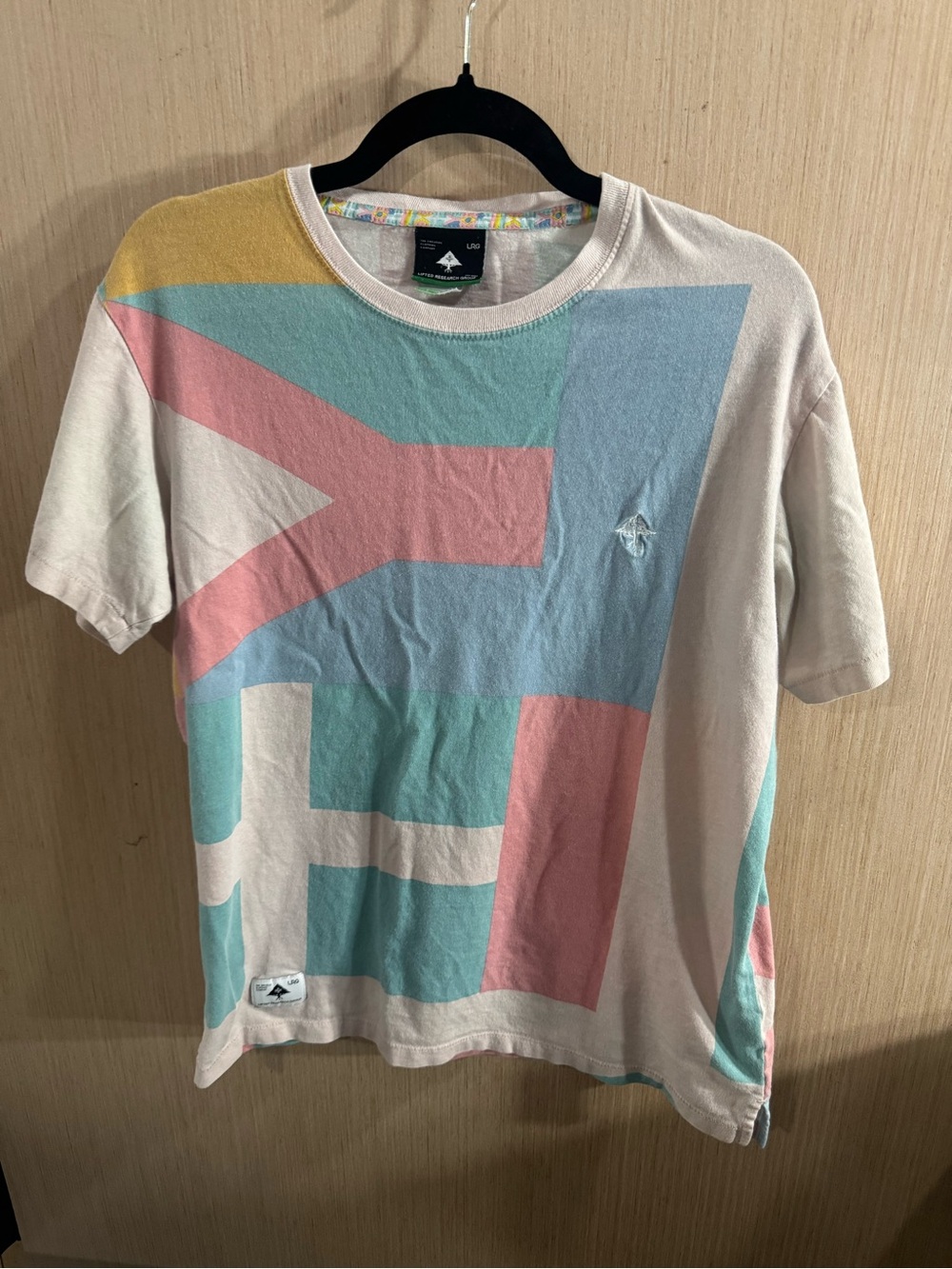 Lrg Short Sleeve Crewneck Tee in White with Pastel Blocks Size Small